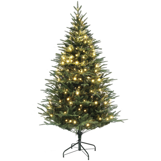 6ft Prelit Artificial Christmas Tree with 1022 Tips, Warm White LED Lights, Steel Base, Hinged Xmas Tree, Auto Open Pre Lit Christmas Trees   at Gallery Canada