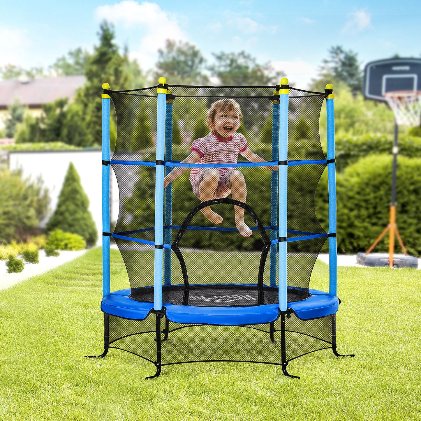 5Ft Trampoline for Kids with Safety Enclosure Net, for 3-10 Years, Blue Trampolines Blue  at Gallery Canada