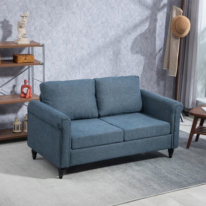 Vintage Loveseat, Upholstered Love Seat Furniture, Fabric 2 Seater Sofa with Rolled Arms, Rubber Wood Legs, Dark Blue 2-Seater Sofas at Gallery Canada