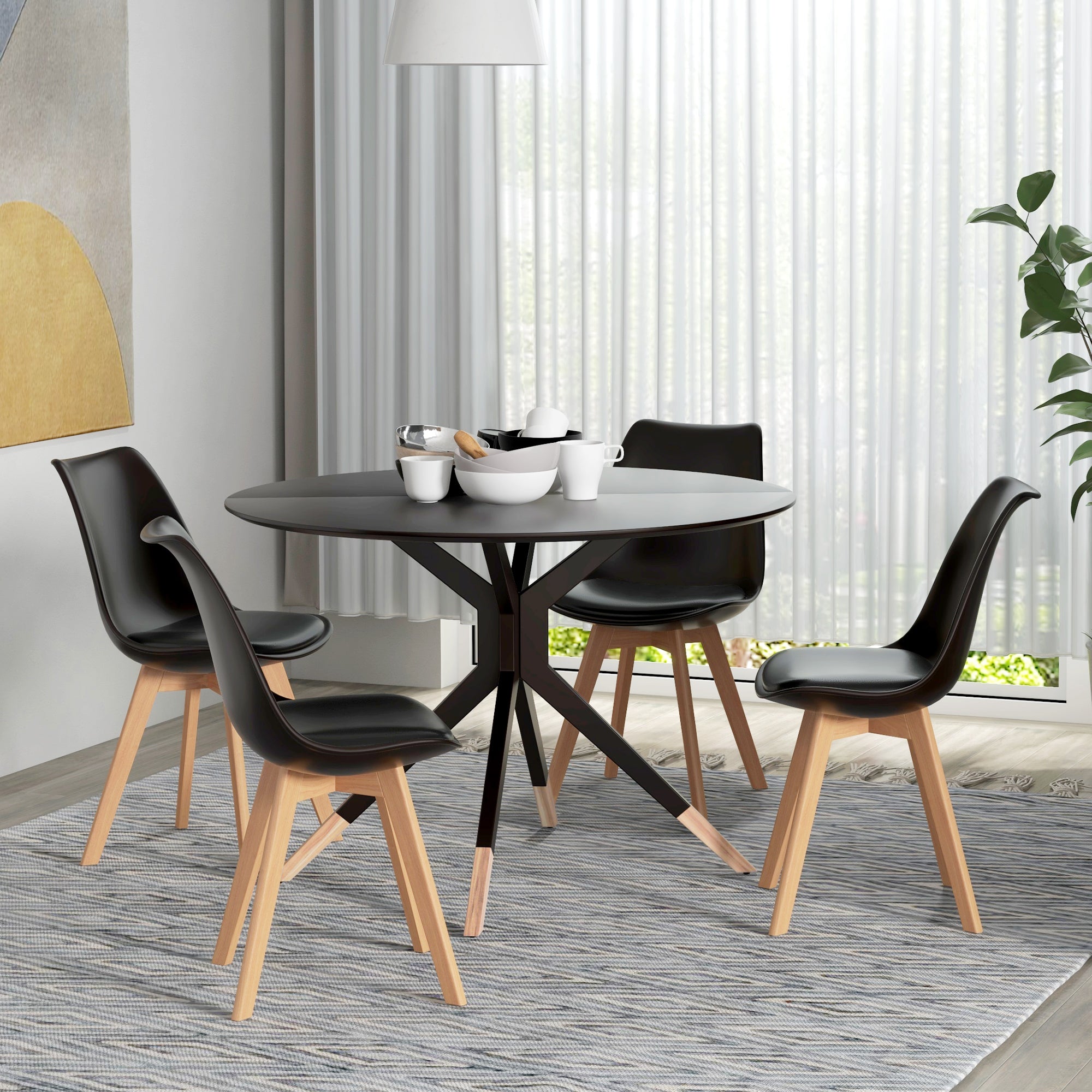 Modern Dining Table Chairs Set of 4, Rubber Wood Kitchen Table Chairs with PU Leather Cushion for Living Room, Bedroom Bar Sets   at Gallery Canada