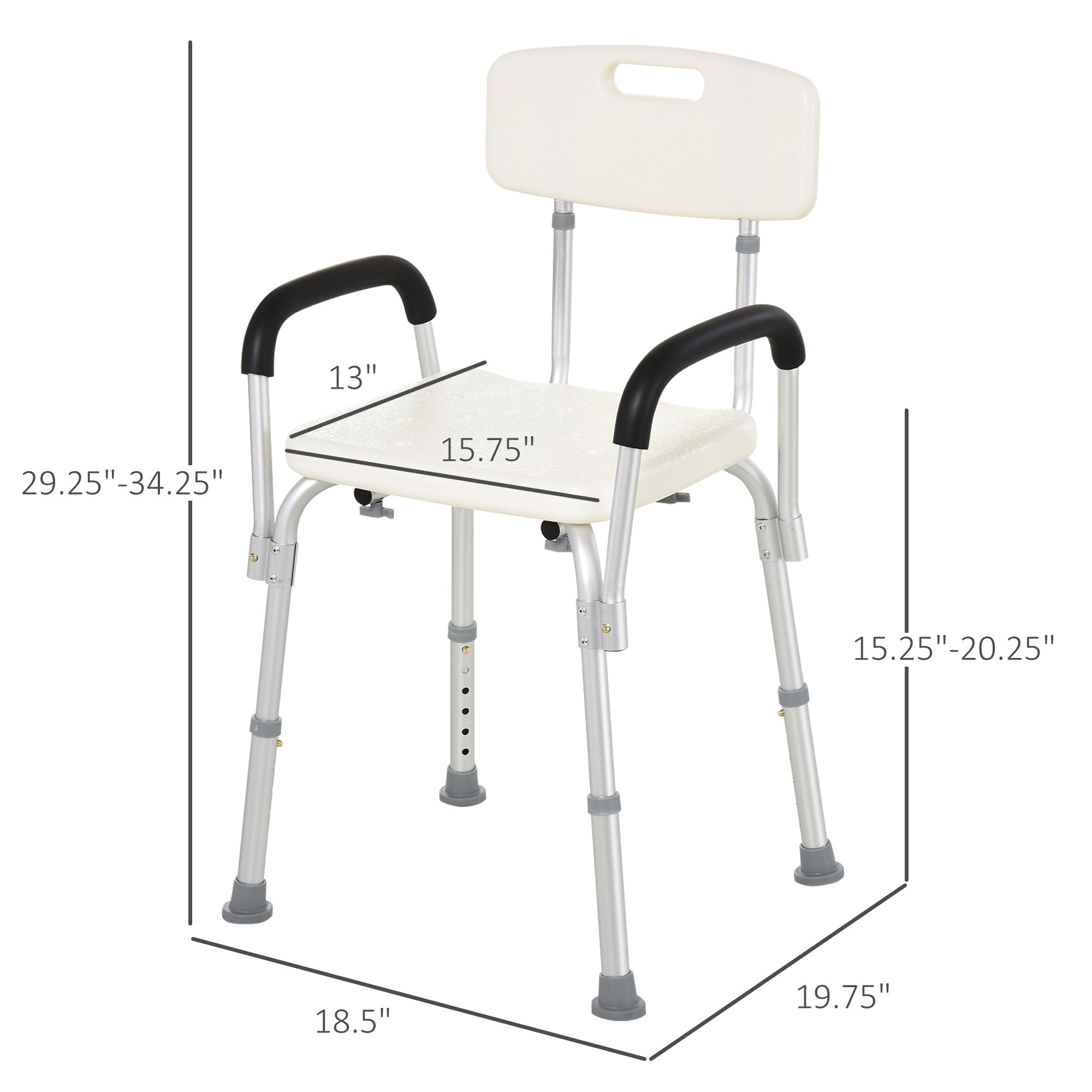 Adjustable Medical Shower Chair with Back, Bathtub Bench Bath Seat with Padded Arms, Non Slip Tub Safety for Disabled, Seniors, Elderly Bath Chairs   at Gallery Canada