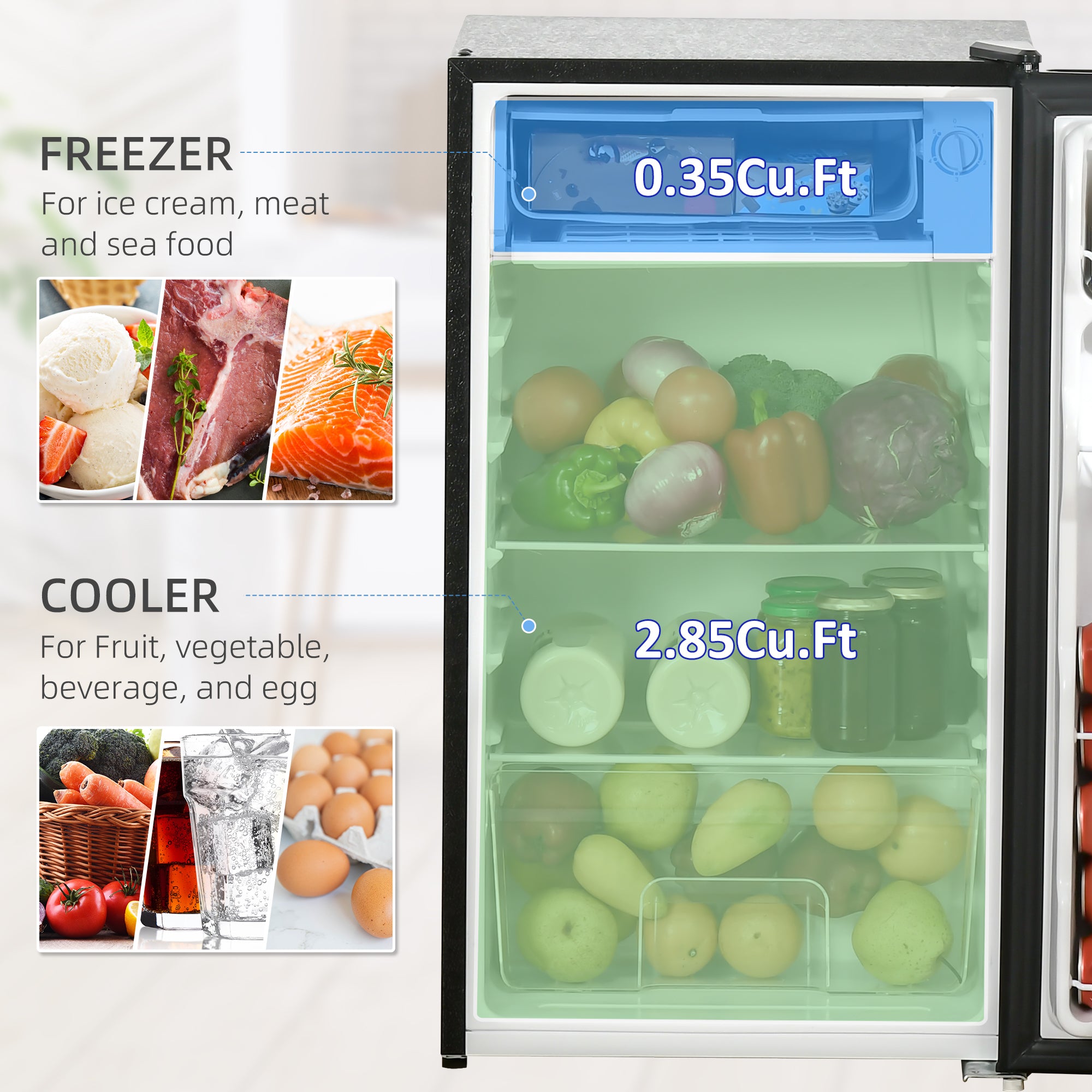 Compact Refrigerator, Mini Fridge with Freezer, Adjustable Shelf, Mechanical Thermostat and Reversible Door, Black Small Kitchen Appliances at Gallery Canada