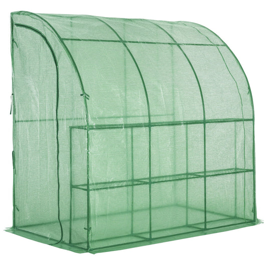 7' x 4' x 7' Outdoor Lean-to Walk-in Garden Greenhouse with Roll-Up Door Hot House for Plants Herbs Vegetables, Green Walk In Greenhouses Green  at Gallery Canada