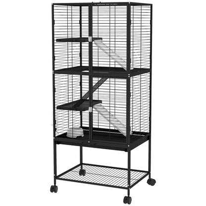 Rolling Small Animal Cage 53.5"H Chinchilla Cage for Ferrets, Squirrels w/ Removable Tray, Storage Shelf, Black Houses & Habitats Multi Colour  at Gallery Canada