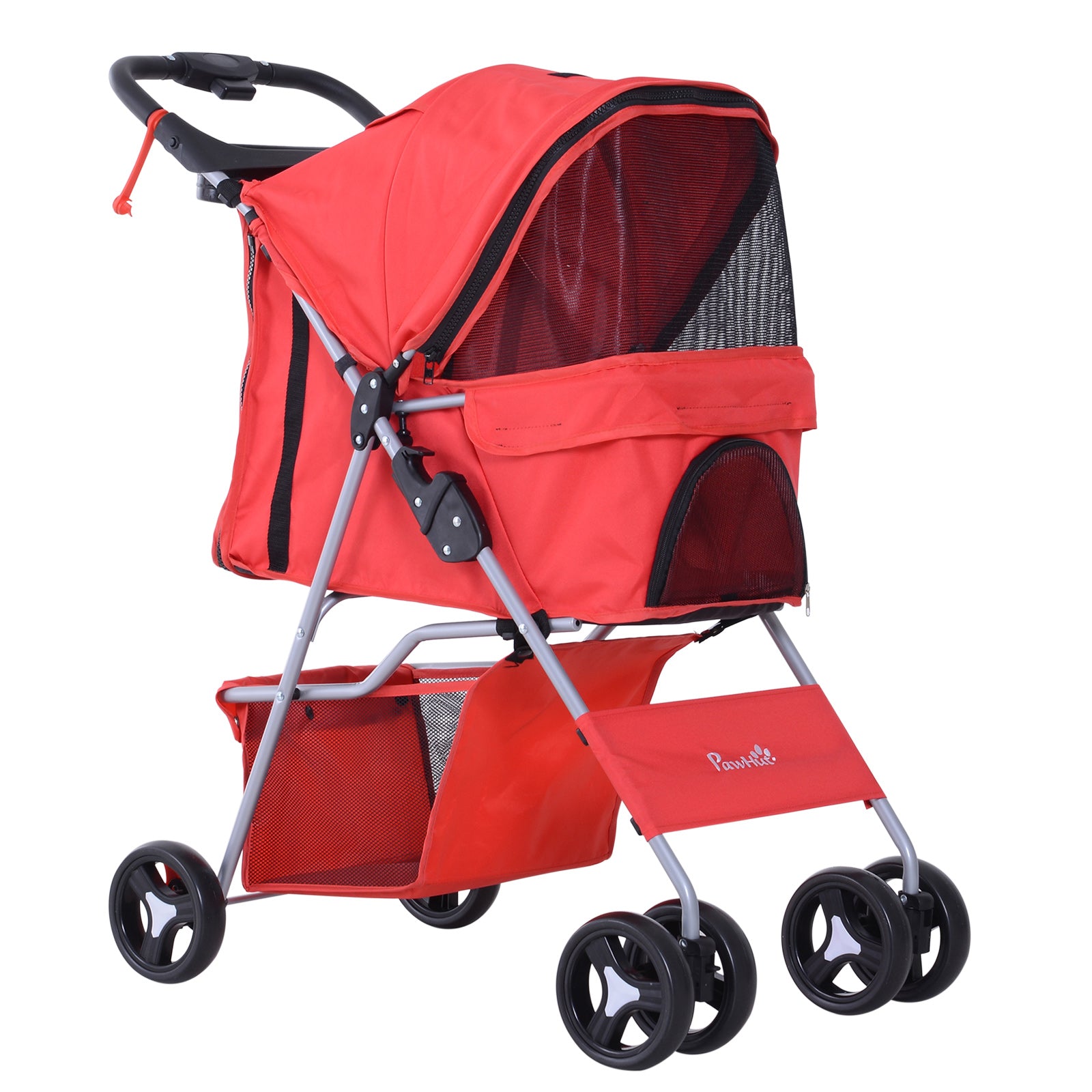 Pet Stroller Foldable Carrier for Cat, Dog and More 4 Wheels Travel Jogger with Cup Holder, Storage Basket, 360 ° swiveling front wheels, Easy Fold, Red Dog Bike Trailers & Strollers at Gallery Canada