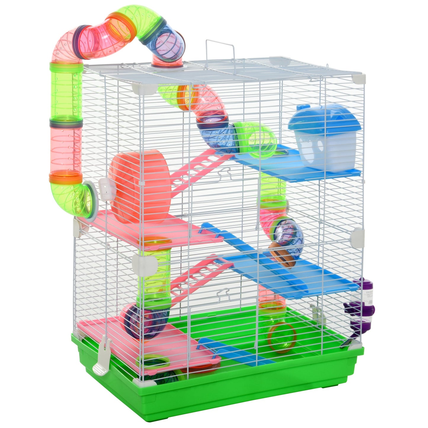 5 Tiers Hamster Cage Portable Animal Travel Carrier Habitat with Exercise Wheels Play Tube Water Bottle Dishes House Ladder for Mice Gerbils Green Hamster Cages Green and White  at Gallery Canada