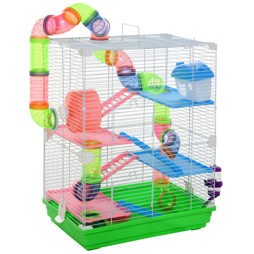 5 Tiers Hamster Cage Portable Animal Travel Carrier Habitat with Exercise Wheels Play Tube Water Bottle Dishes House Ladder for Mice Gerbils Green