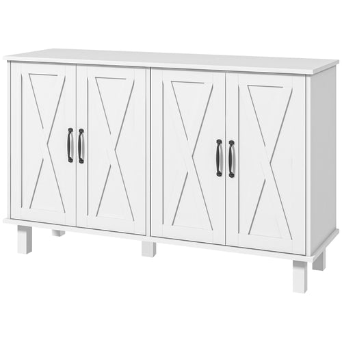 Kitchen Sideboard Cabinet with 4 Barn Doors and 2 Adjustable Shelves, Buffet Table for Living Room, Hallway, White
