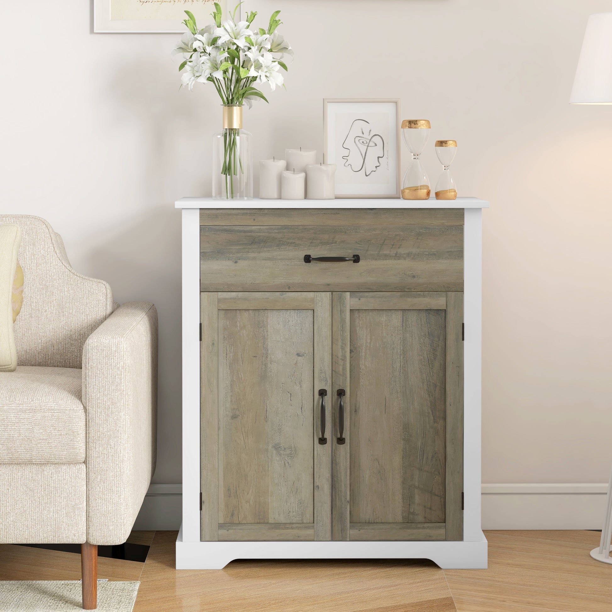 Sideboard Buffet Cabinet, Storage Cabinet with Drawer, Double Doors and Adjustable Shelf, White Storage Cabinets   at Gallery Canada