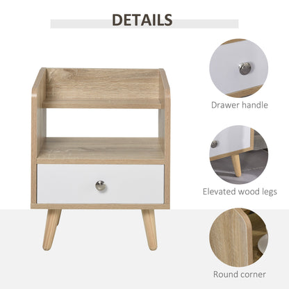 Bedside Table with 2-tier Shelf and Drawer, Side End Table with Storage for Living Room, Bedroom, Natural Bedside Tables   at Gallery Canada