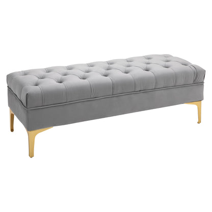 Velvet Upholstered Bench, End of Bed Bench, Entryway Shoe Bench with Button Tufted for Living Room, Bedroom, Grey Storage Ottomans & Benches Grey  at Gallery Canada