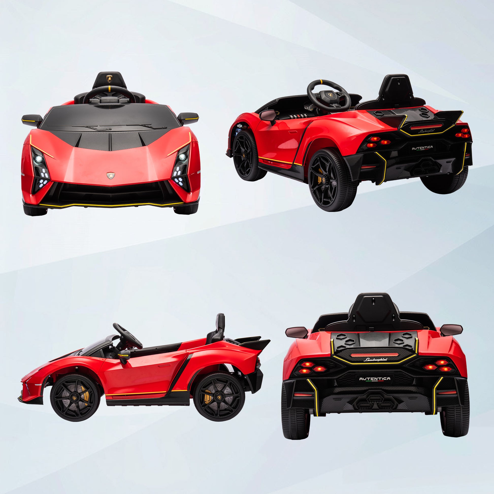 12V Lamborghini Autentica Licensed Kids Car with Remote Control, 4 Wheels Spring Suspension, Soft Start, Red Electric Toy Cars   at Gallery Canada