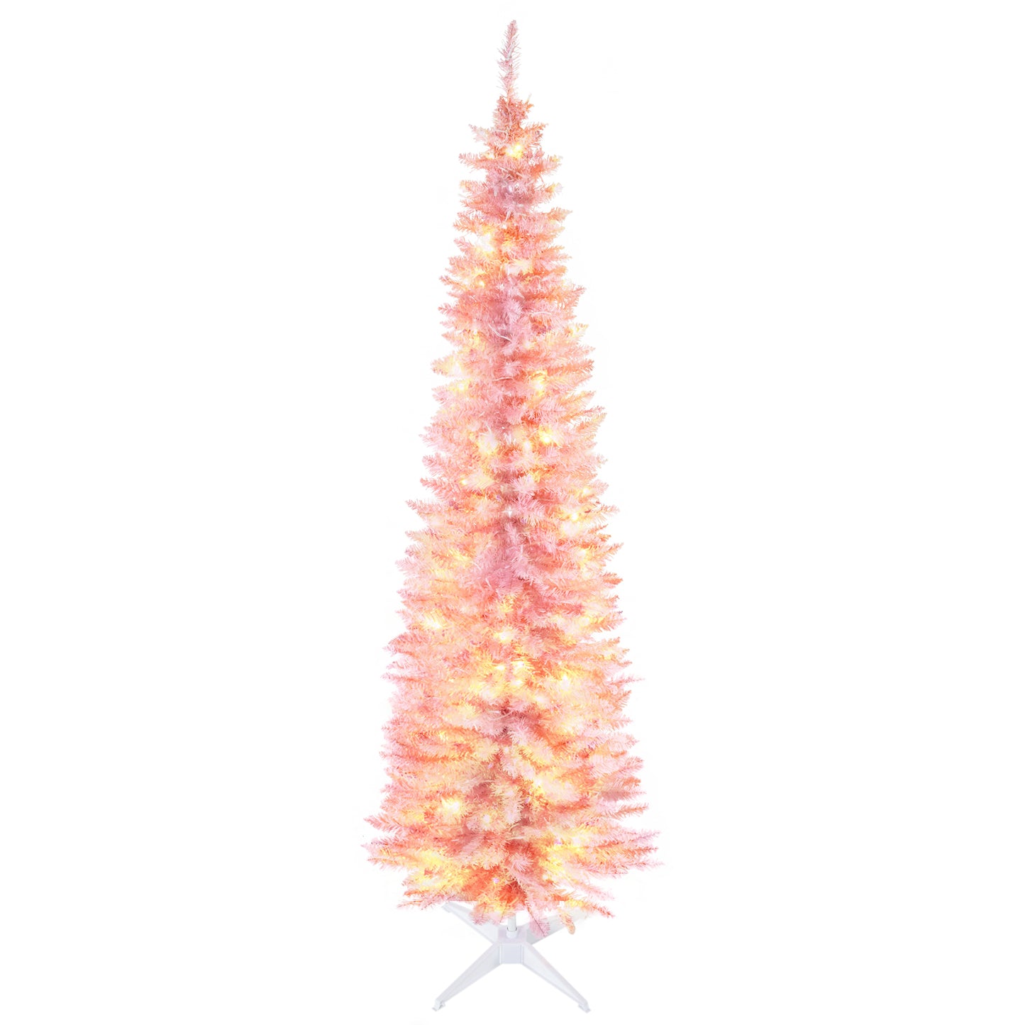 7' Pre Lit Artificial Pencil Christmas Trees, Xmas Tree with Realistic Branches and Warm White LED Lights, Pink Pencil Christmas Trees   at Gallery Canada