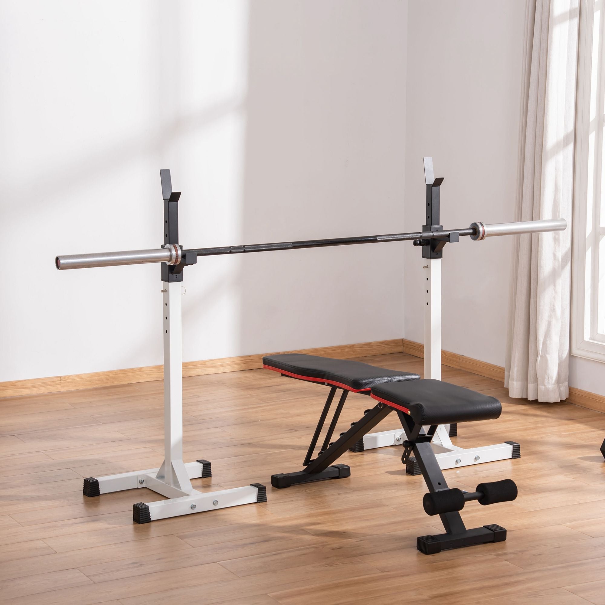 Adjustable Barbell Rack Stable Power Squat Stand Portable 2 Bars Barbell Holder Weight Rack, Black and White Power Towers at Gallery Canada