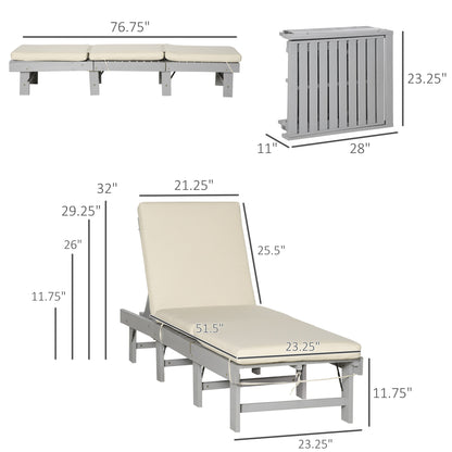 Wooden Folding Chaise Lounge, Outdoor Chaise Lounge Chair, Garden Reclining Tanning Chair with 4 Adjustable Back Soft Cushions, Light Grey Chaise Loungers   at Gallery Canada