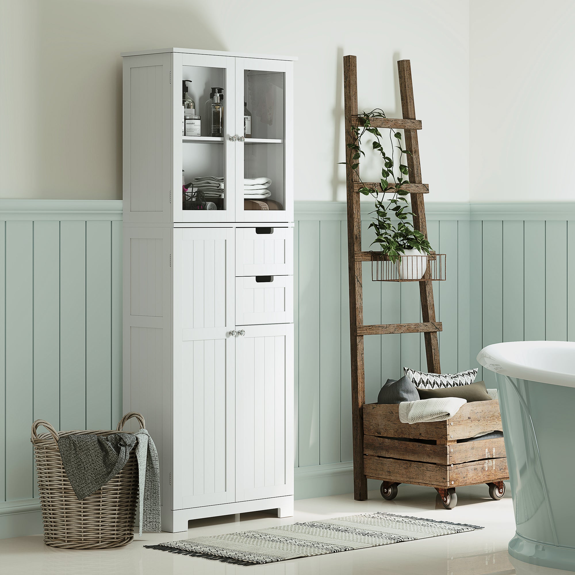 Tall Bathroom Storage Cabinet, Floor Bathroom Cabinet with Adjustable Shelves, for Kitchen, Living Room, White Bathroom Cabinets   at Gallery Canada