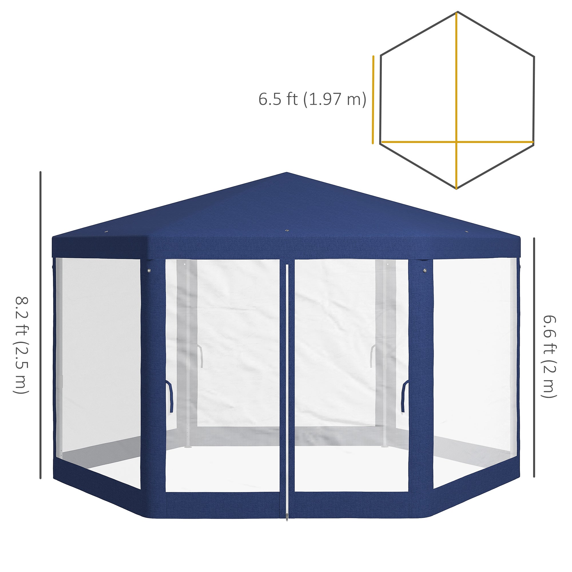 Hexagon Party Tent, Patio Gazebo with Netting Mesh, Blue Canopy Tents at Gallery Canada