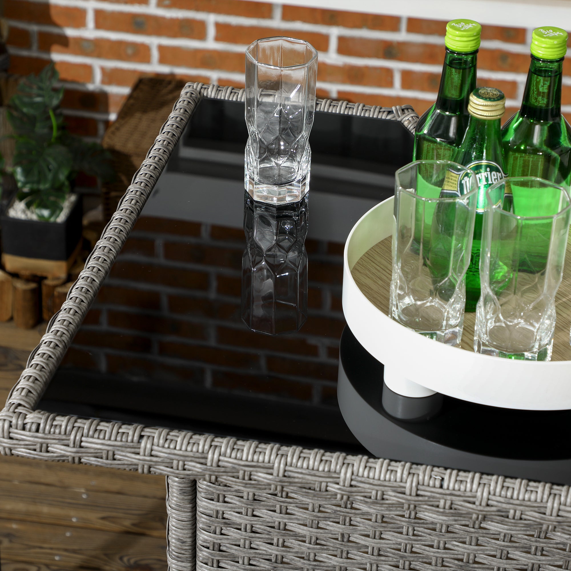 5 Pieces Patio Bar Set, Outdoor PE Rattan Wicker High Top Outdoor Table and Chairs Outdoor Bar Set with Tempered Glass Top Bar Table and Shelves, 4 Bar Chairs, Grey Bistro Sets at Gallery Canada
