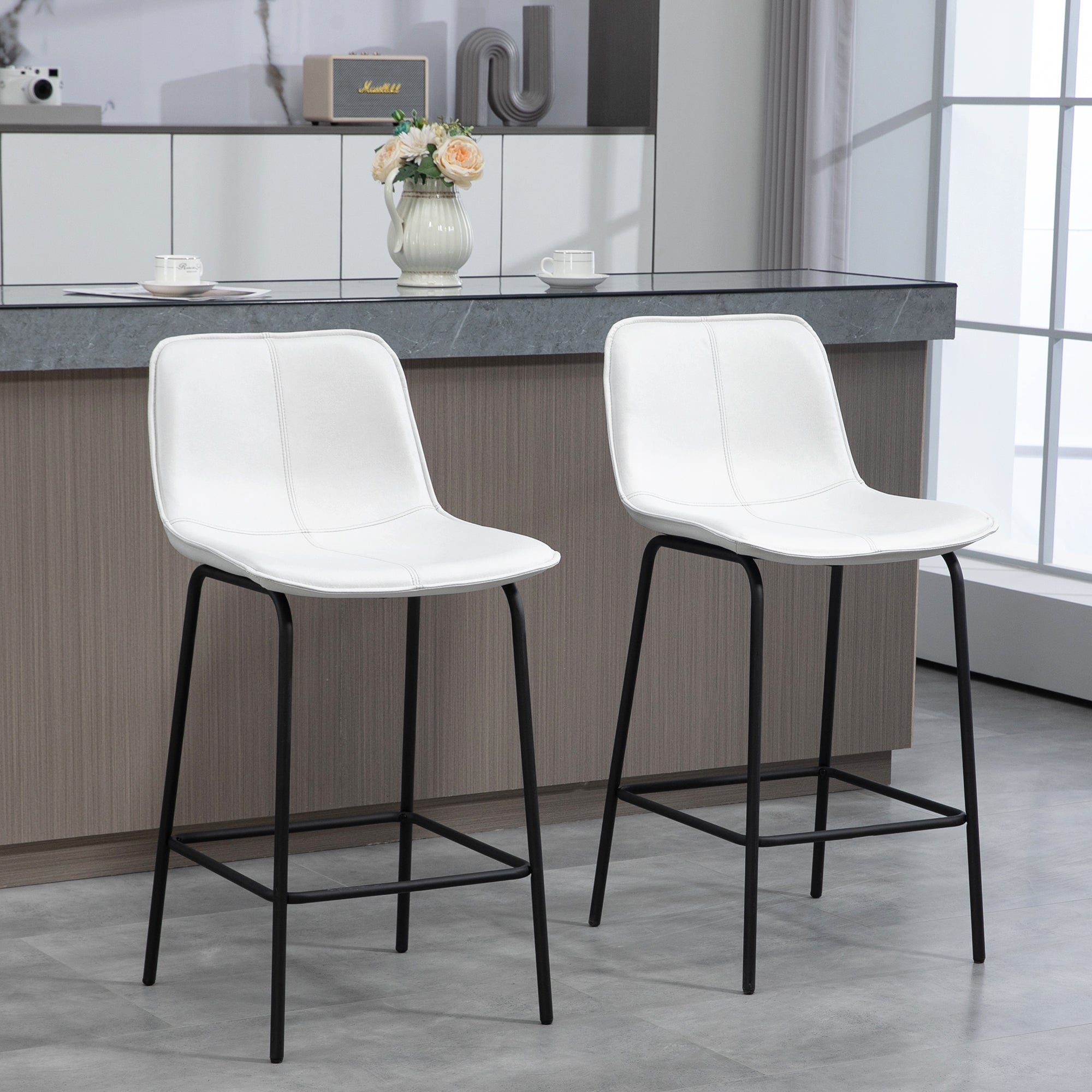 Bar Stools Set of 2, Upholstered Counter Height Bar Chairs, Kitchen Stools with Steel Legs Bar Stools   at Gallery Canada