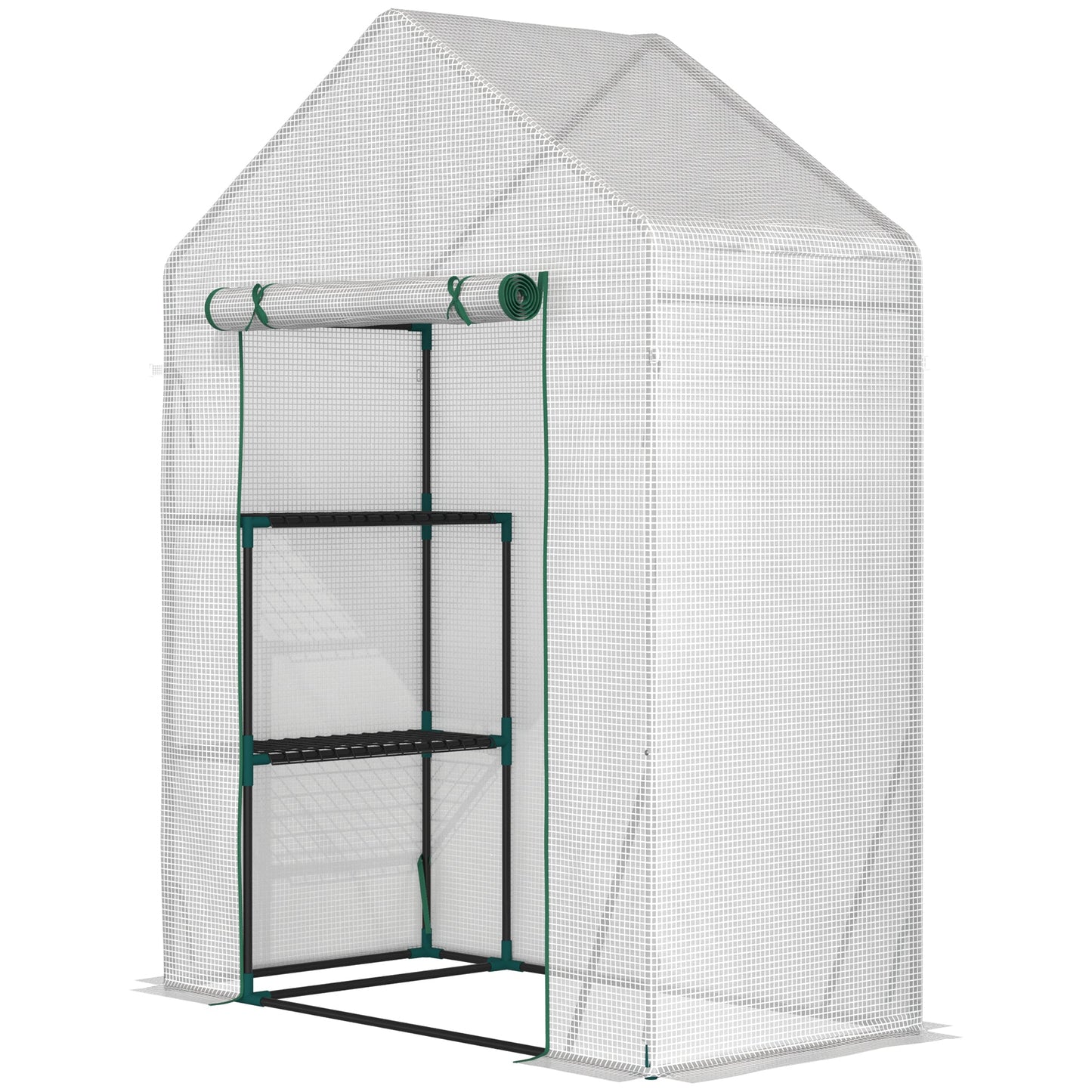 56"x29" Walk-in Greenhouse for Outdoor, Portable Gardening Plant Hot House with 2-Tier Shelf, Roll-Up Zippered Door, PE Cover, Green Walk In Greenhouses   at Gallery Canada