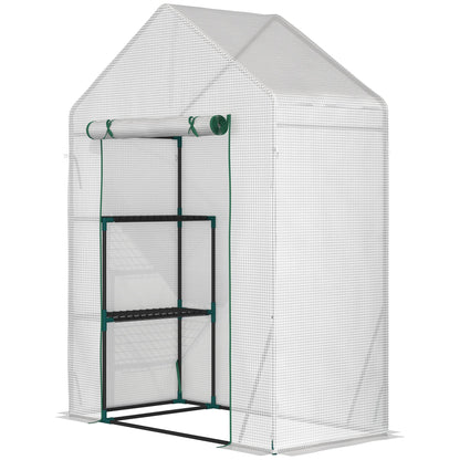 56"x29" Walk-in Greenhouse for Outdoor, Portable Gardening Plant Hot House with 2-Tier Shelf, Roll-Up Zippered Door, PE Cover, Green Walk In Greenhouses   at Gallery Canada