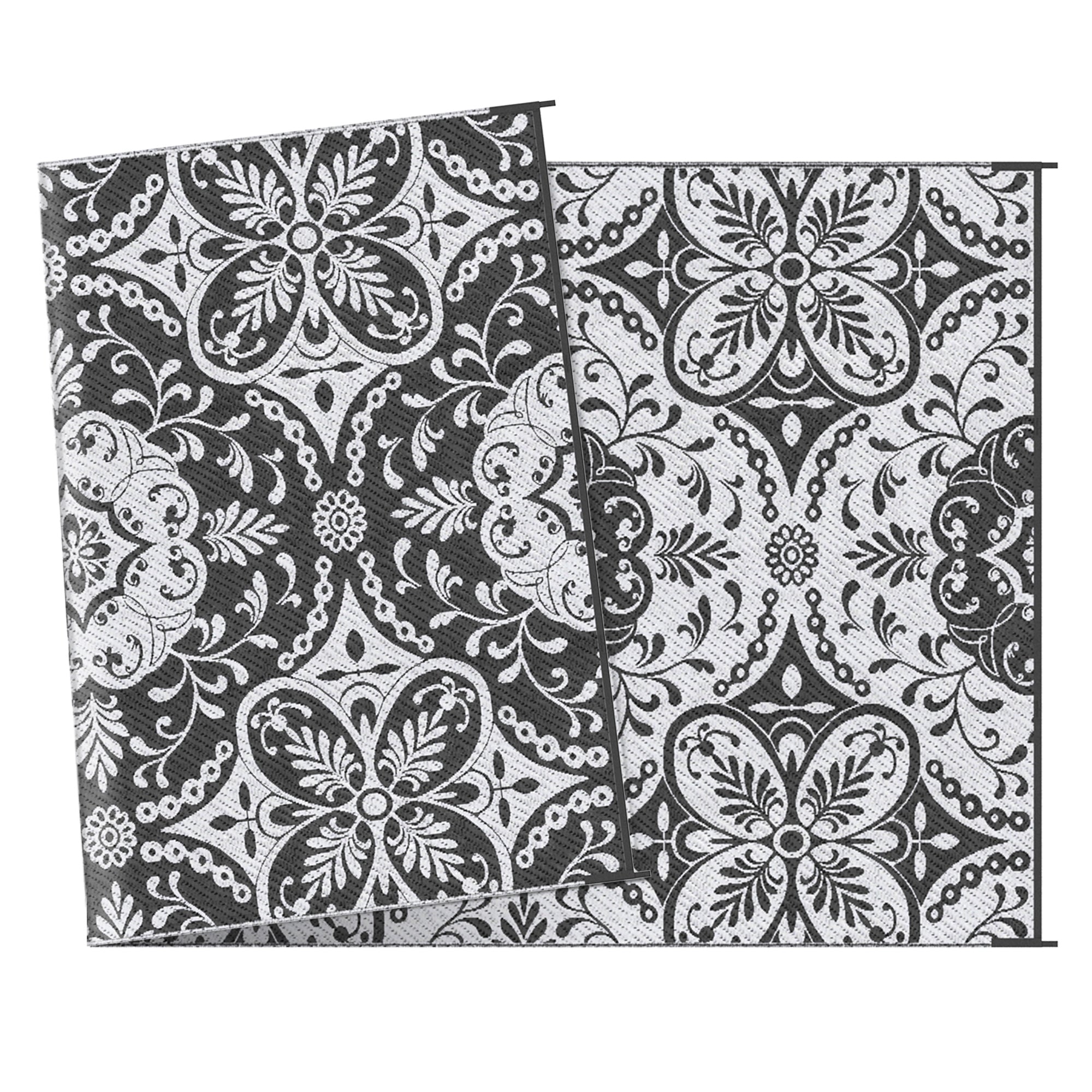 Portable Outdoor Rug with Carry Bag, 9' x 18' Reversible Mat, Waterproof Plastic Straw RV Rug for Backyard, Deck, Picnic, Beach, Camping, Gray &; White Flower Outdoor Reversible Rugs at Gallery Canada