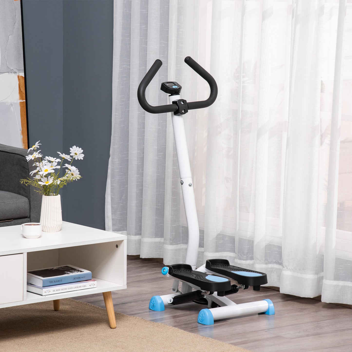 Twist Stepper Exercise Machine with Adjustable Height and Resistance, LCD Screen - White&;Blue Exercise & Stationary Bikes Multi Colour  at Gallery Canada