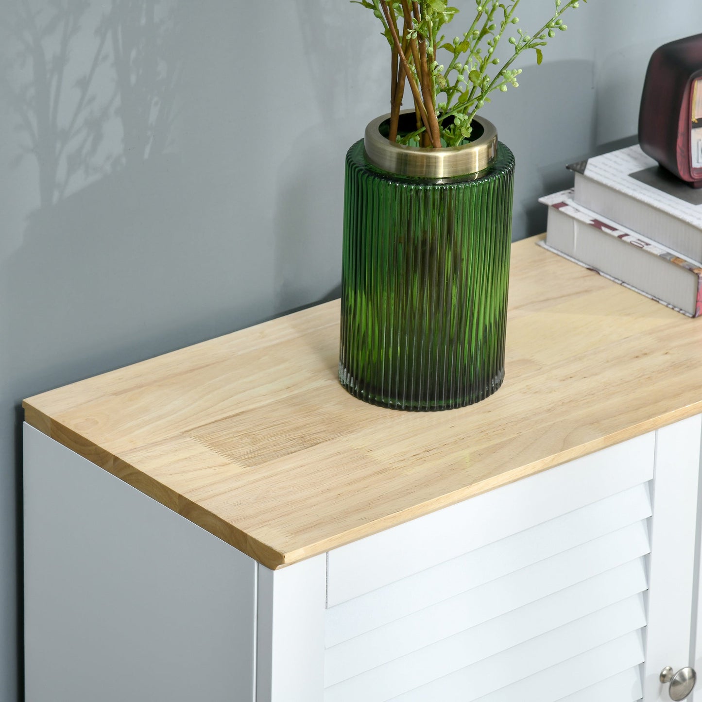 Storage Cabinet Kitchen Sideboard with Louvered Doors, Freestanding Bathroom Cabinet for Living Room, Hallway, White Storage Cabinets   at Gallery Canada