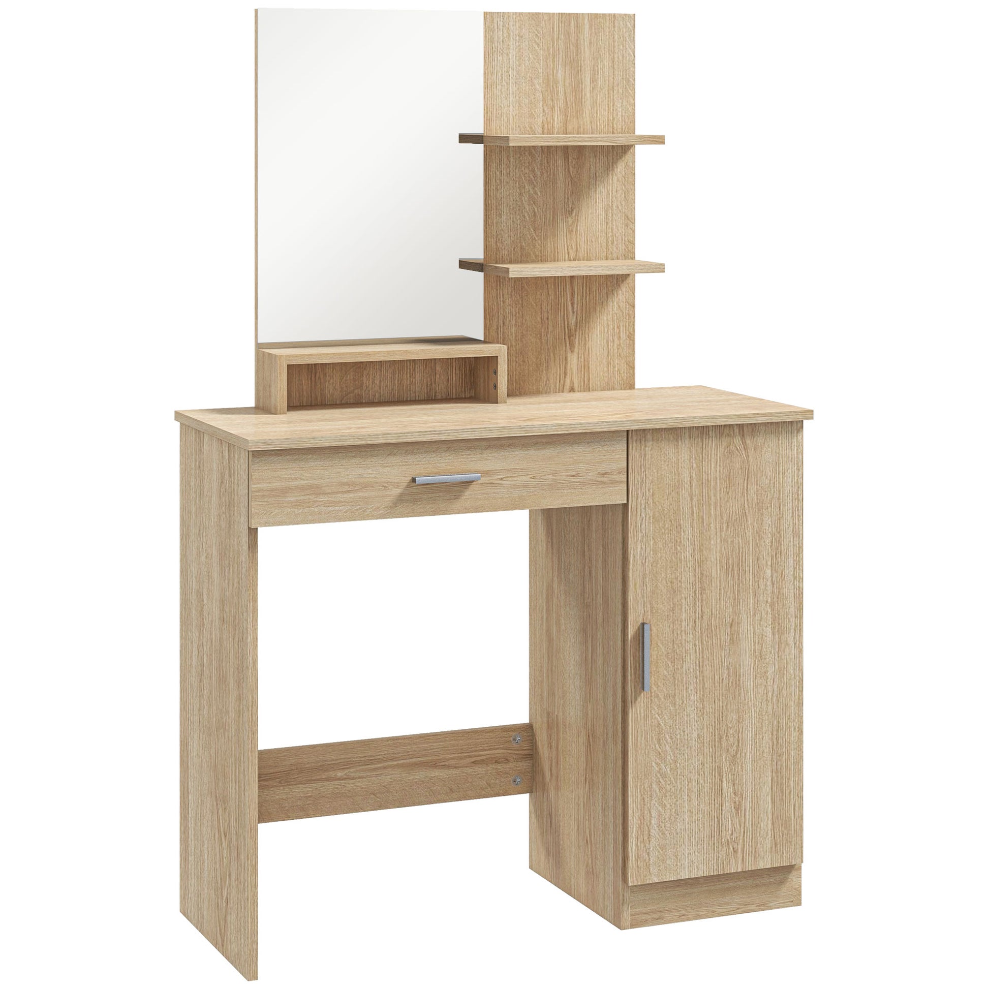 Dressing Table, Vanity Table with Mirror, Drawer and Storage Shelves for Bedroom, 35.4" x 15" x 54.3", Maple Wood Dressing & Vanity Tables   at Gallery Canada