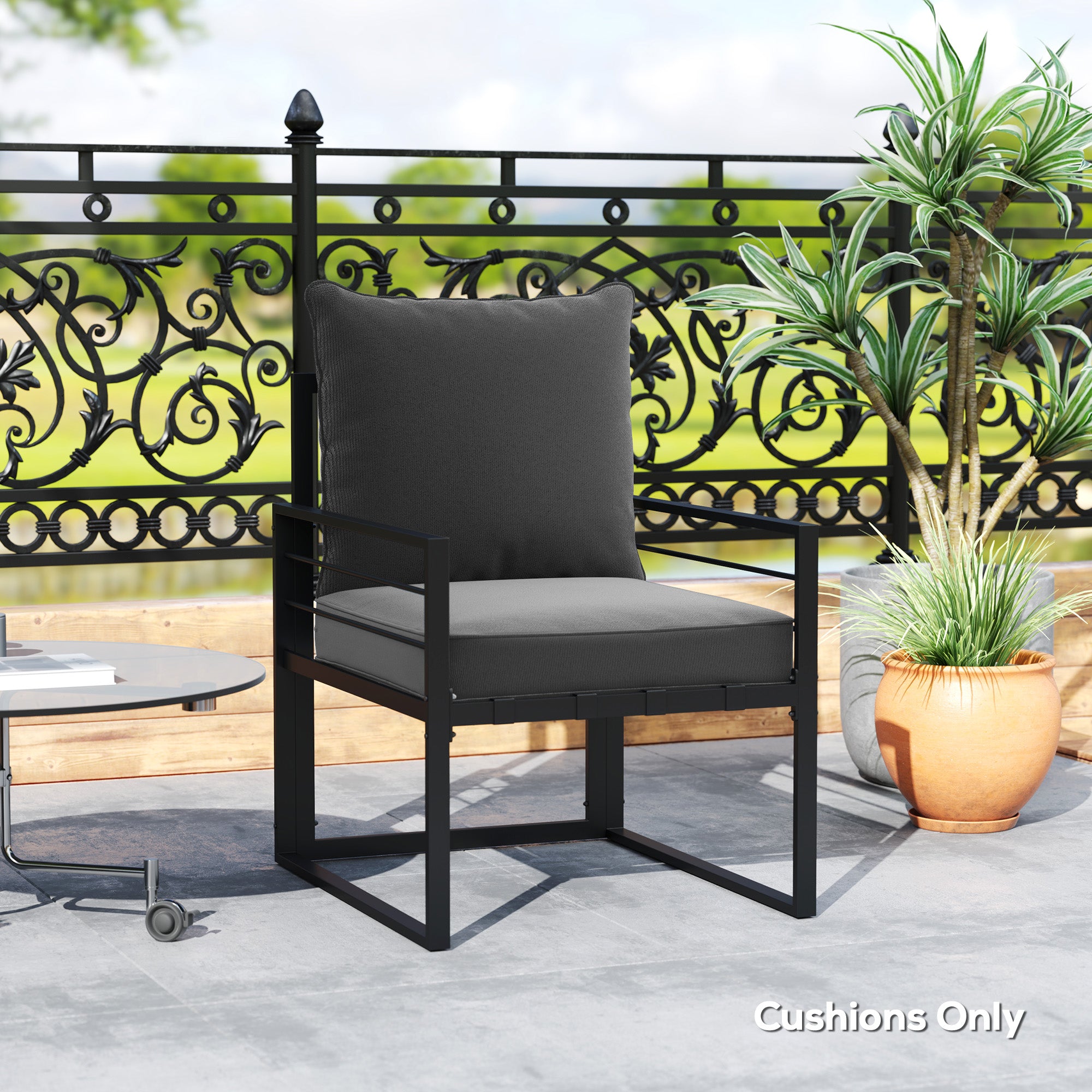 Patio Chair Cushions, Thick Deep Seat Outdoor Seat Cushion with Back Cushion, Charcoal Grey Patio Chair Cushions at Gallery Canada