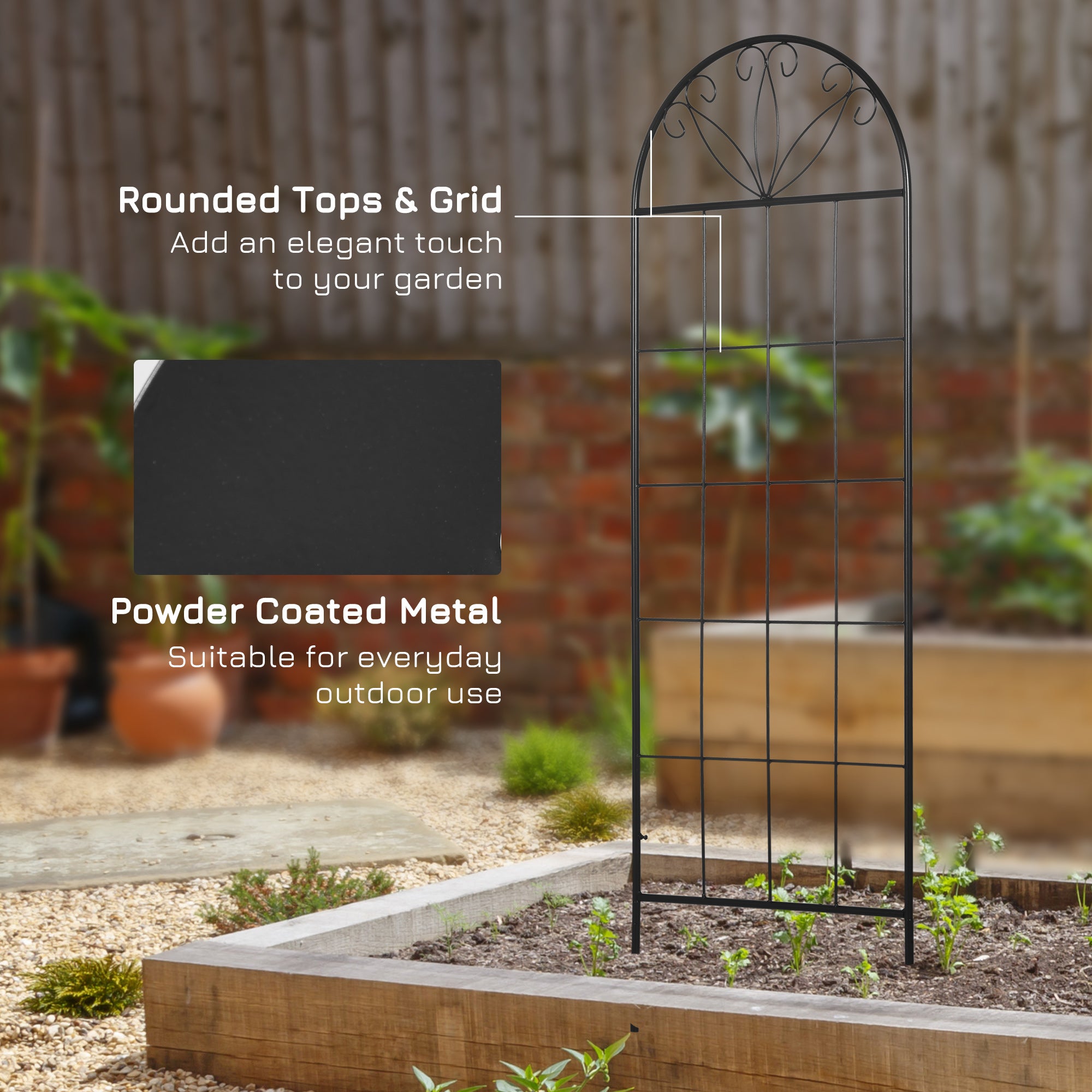 Metal Garden Trellis Pack of 2 for Climbing Plants, Arched Grid Trellis Panels, 20
