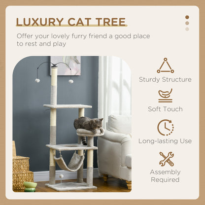 57.5" Cat Tree for Indoor Cats with Scratching Posts, Cat Condo with Hammock, Bed, Toys, Grey Cat Towers   at Gallery Canada