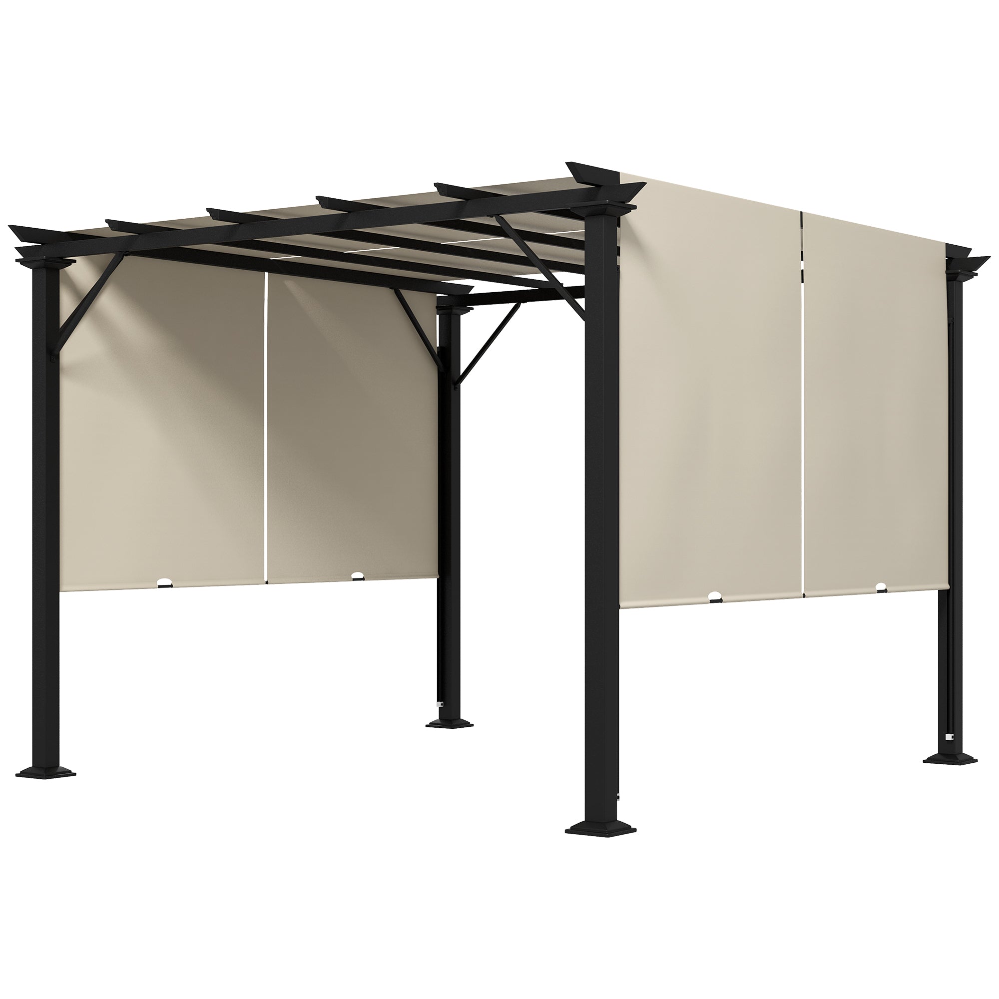 10' x 10' Retractable Pergola Canopy for Backyard, Beige Pergolas Beige, Black at Gallery Canada