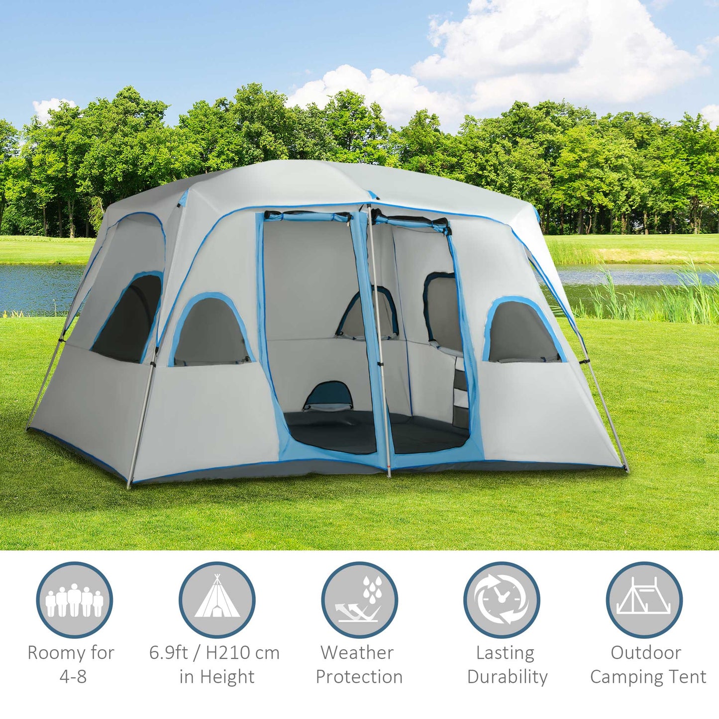 4-8 Person Family Tent, Camping Tent with 2 Room Mesh Windows, Easy Set Up for Backpacking, Hiking, Outdoor, Grey Camping Tents   at Gallery Canada