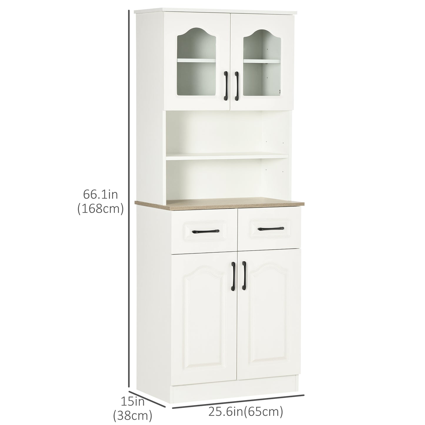 66" Buffet with Hutch, Kitchen Pantry, Freestanding Storage Cabinet with 2 Adjustable Shelves, 2 Drawers and Open Counter, White Kitchen Pantry Cabinets   at Gallery Canada