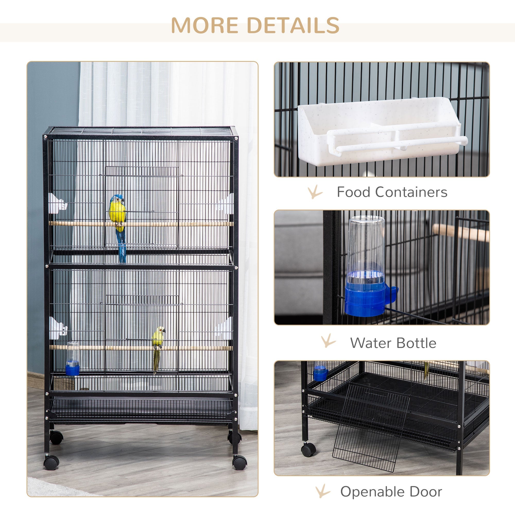 Bird Cage Conure Parrot Budgie Cage with Bird Perch &; Wheels, Black Bird Cages   at Gallery Canada