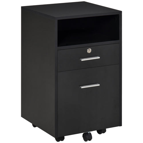 Small Filing Cabinet with 2 Drawers, Lockable Home Office Storage Cabinets on Wheels for A4, Letter Size, Black