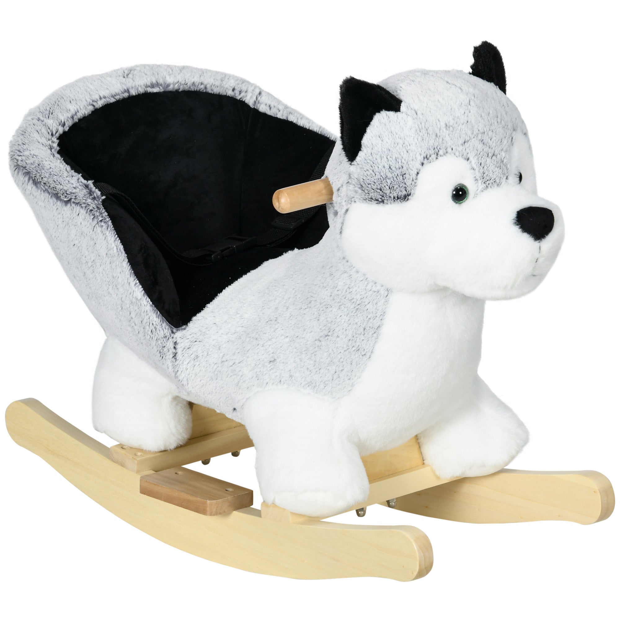 Kids Rocking Horse, Baby Rocker Chair Husky-Shaped Plush Ride on Toy with Realistic Sounds, Wooden Base, Seat Belt, for Children 18-36 Months, Grey Rocking Horses at Gallery Canada