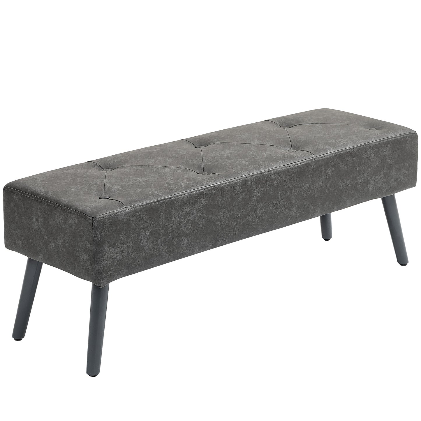 Bedroom Bench, End of Bed Bench with Button Tufted, PU Leather Upholstered Entryway Bench with Wood Legs, Grey Storage Ottomans & Benches   at Gallery Canada