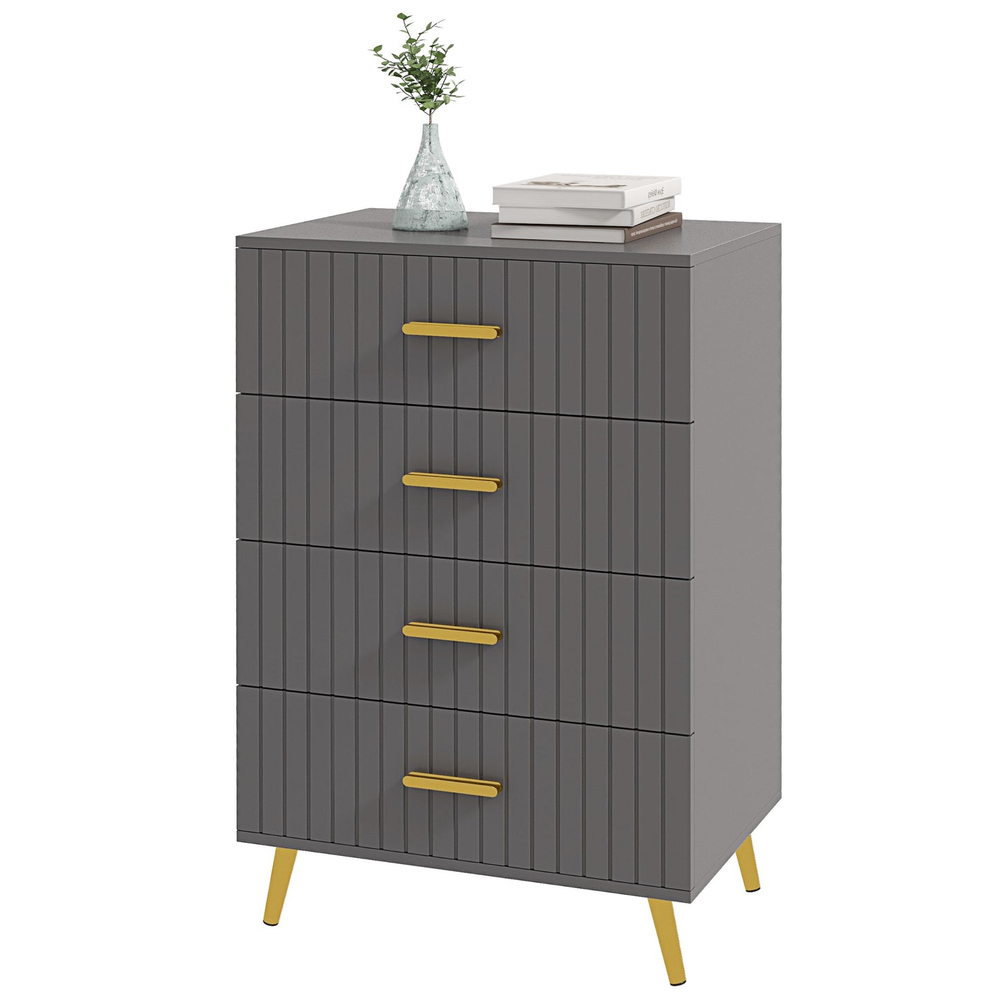 4 Drawer Cabinet, Drawer Chest for Bedroom, Chest of Drawers with Aluminium Legs and Gold Handles, Dark Grey Storage Cabinets   at Gallery Canada