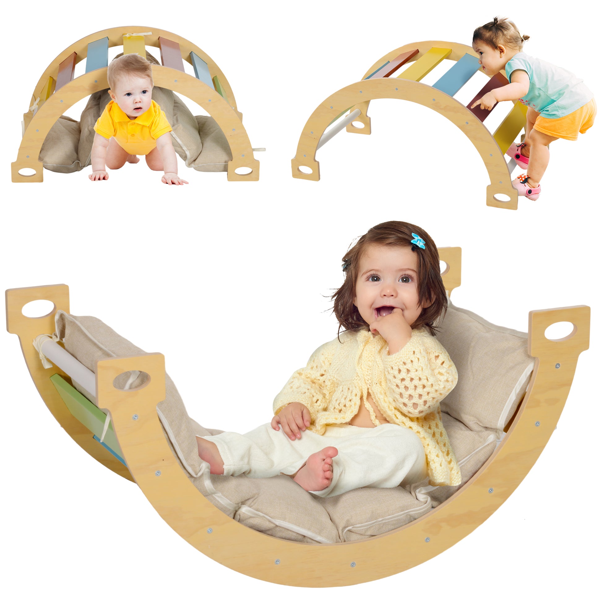 3 in 1 Wooden Climbing Toy for Toddlers with Cushion Pad Baby Gym & Playmats   at Gallery Canada