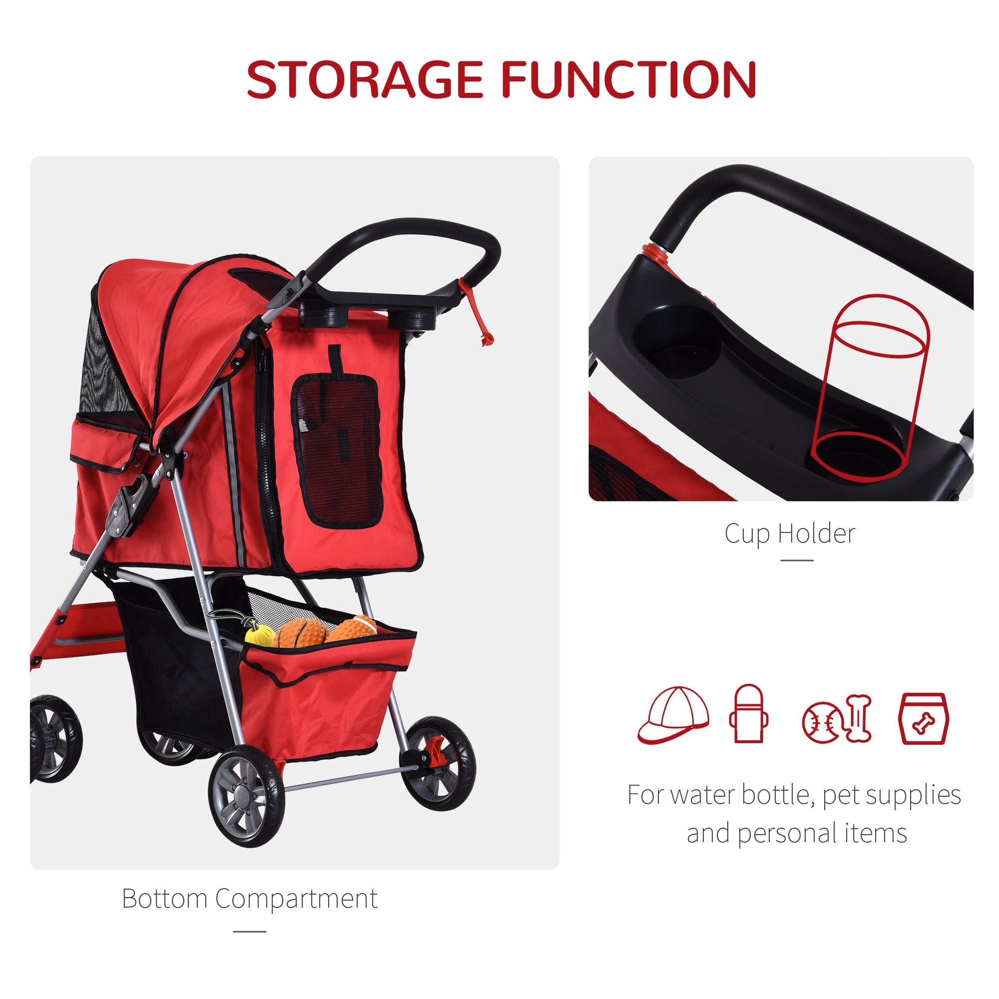 4 Wheel Dog Pet Stroller Dog Cat Carrier Folding Sunshade Canopy with Brake, Red Dog Bike Trailers & Strollers   at Gallery Canada