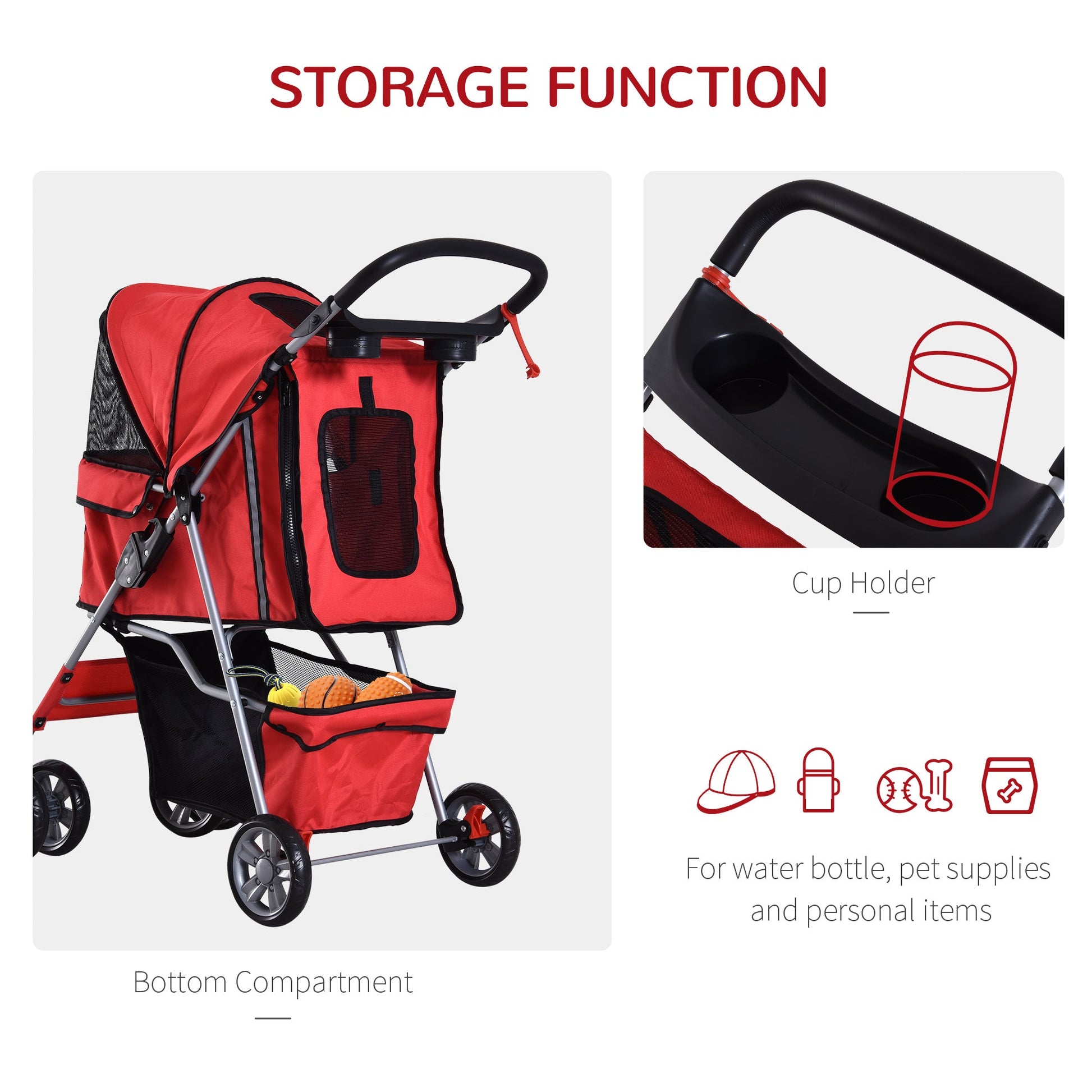 4 Wheel Dog Pet Stroller Dog Cat Carrier Folding Sunshade Canopy with Brake, Red Dog Bike Trailers & Strollers   at Gallery Canada