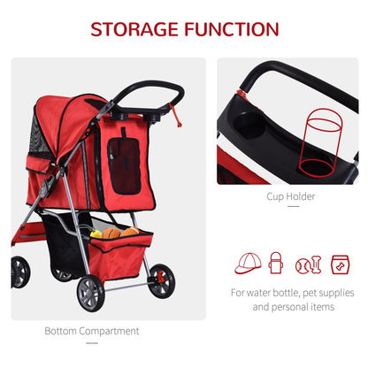 4 Wheel Dog Pet Stroller Dog Cat Carrier Folding Sunshade Canopy with Brake, Red Dog Bike Trailers & Strollers   at Gallery Canada