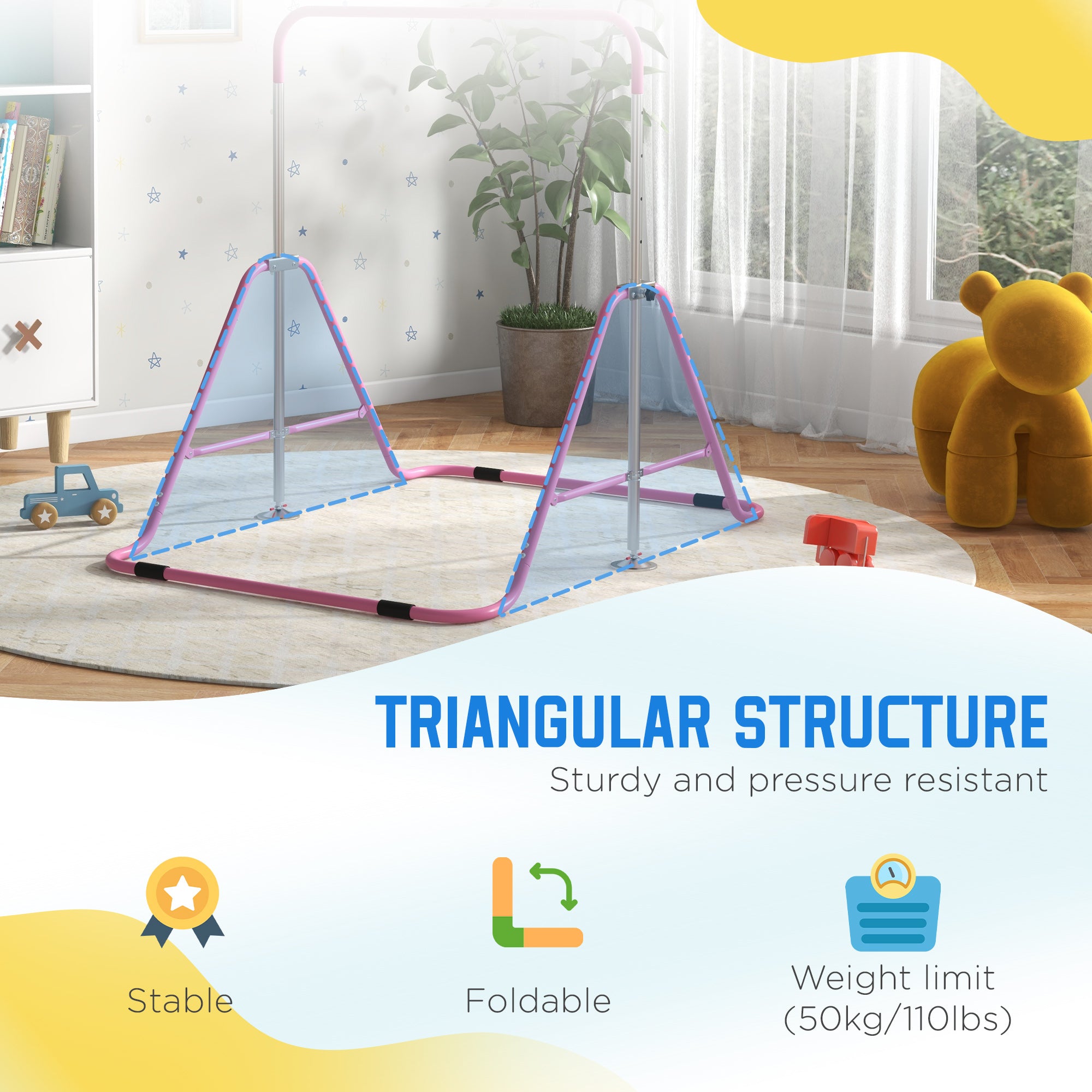 Foldable Gymnastics Bar for Kids, Expandable Gymnastics Equipment with Adjustable Height for Boys Girls, Pink Baby Gym & Playmats at Gallery Canada