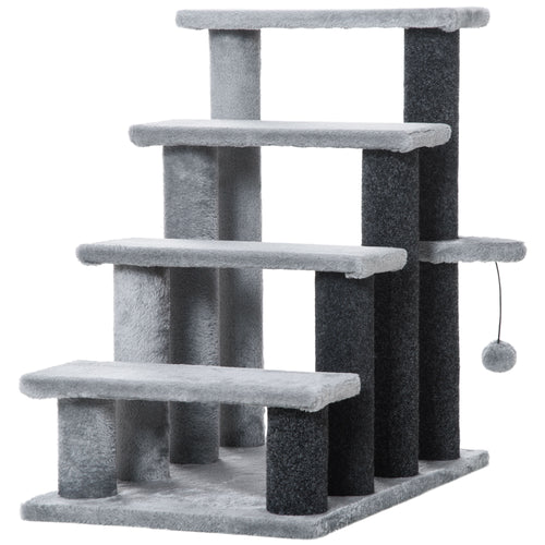 Cat Stairs for Bed, Couch 4 Steps, Small Cat Tree for Indoor Cats with Scratching Posts Toy Ball, 23.5