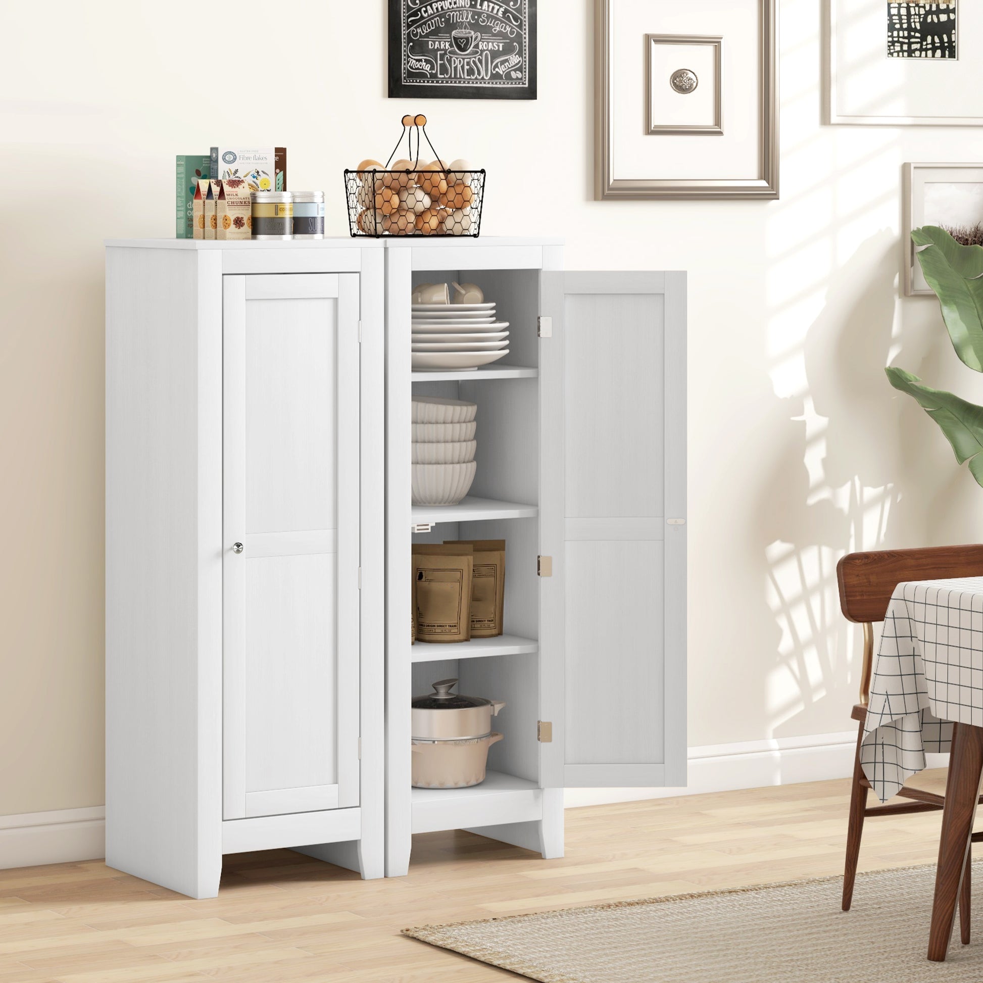 Modern Kitchen Pantry Storage Cabinet with Adjustable Shelf Small Storage Cabinet with Door and Shelves White Kitchen Pantry Cabinets   at Gallery Canada