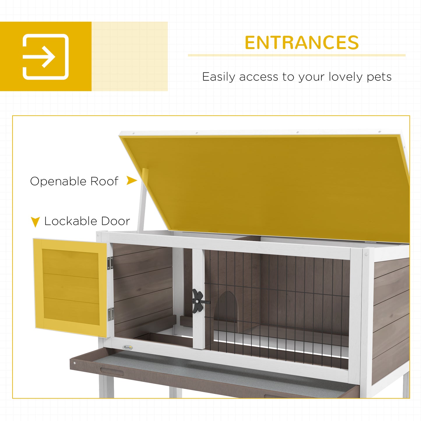 Wooden Rabbit Hutch with Openable Asphalt Roof, Tray, Brown Rabbit Hutch   at Gallery Canada