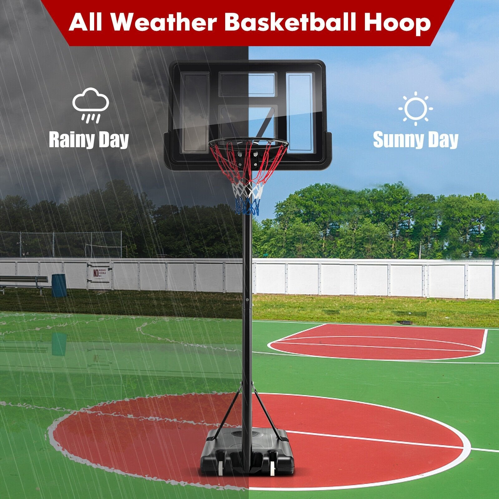 4.25-10 Feet Adjustable Basketball Hoop System with 44 Inch Backboard-A, Black Sport Equipments   at Gallery Canada