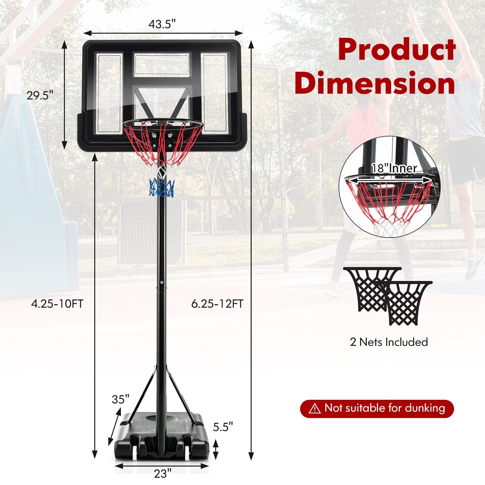 4.25-10 Feet Adjustable Basketball Hoop System with 44 Inch Backboard-A, Black Sport Equipments   at Gallery Canada